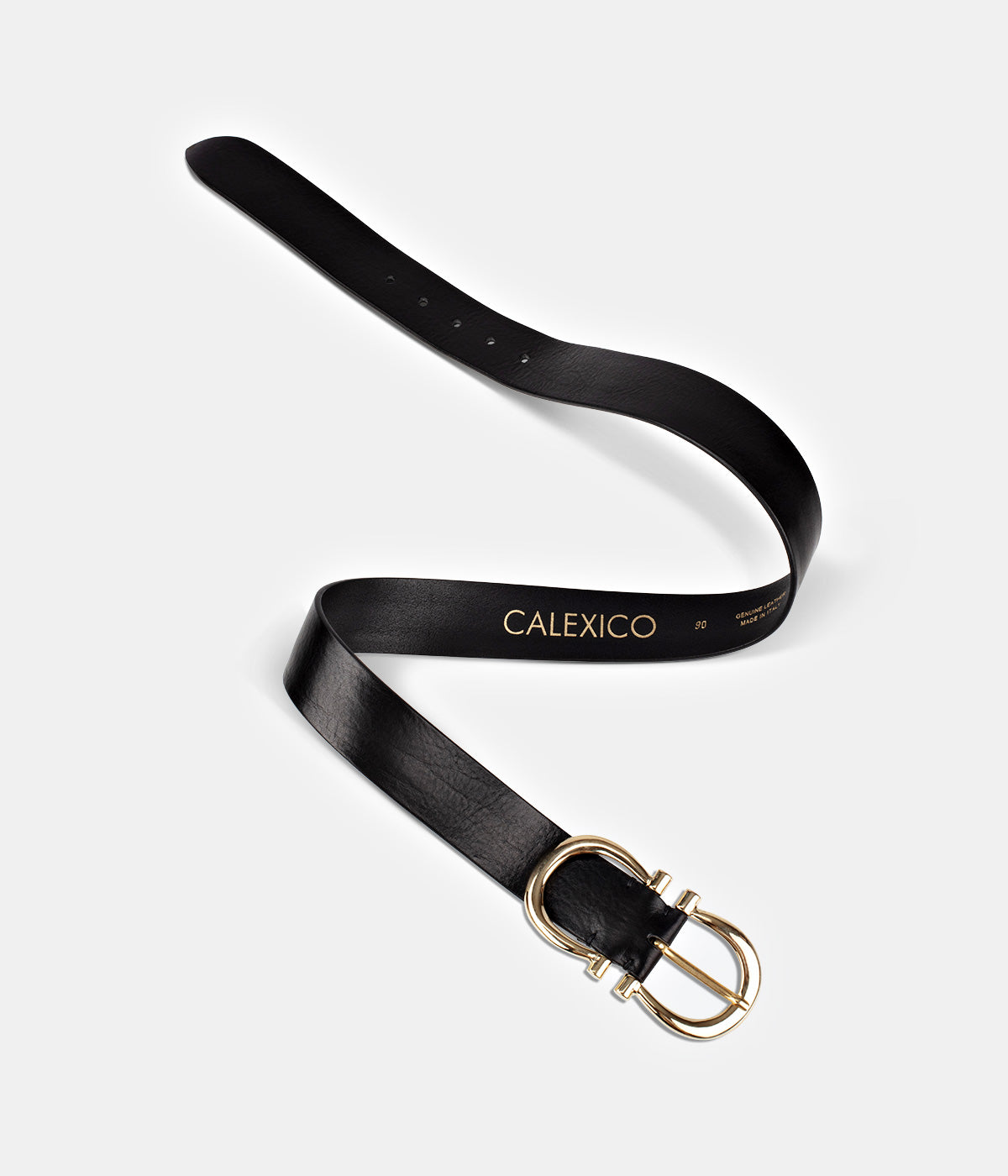 womens designer leather belt featuring a double horsehoe buckle, Calexico exclusive Nicky Belt designed by Nicky Charman, 4cm wide Italian leather belt with a 6cm double buckle. Perfect accessory for styling with denim, jeans, and sneakers.
