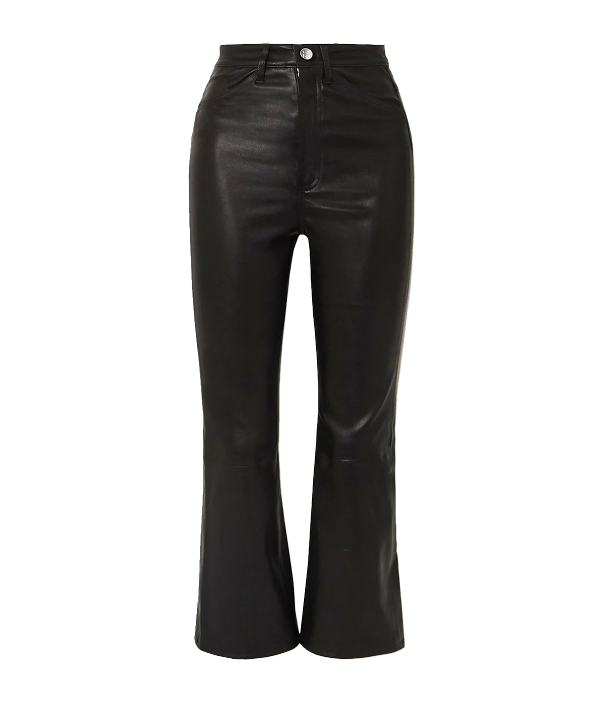 5 Pocket Crop Flare Leather Pant in Black