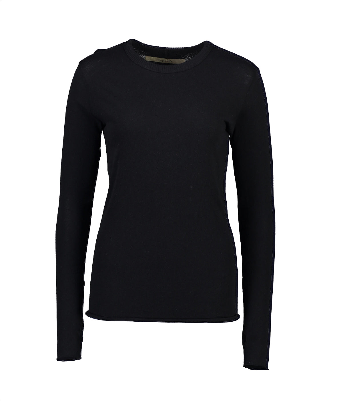 Cashmere Crew Neck Fitted Long Sleeve Top in Black