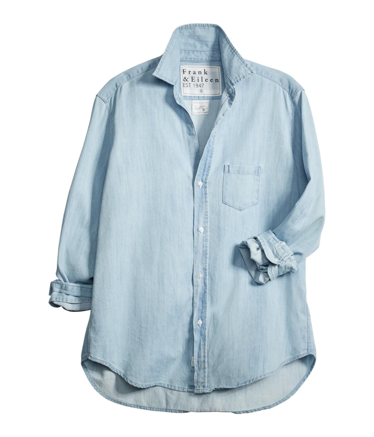 Eileen Woven Denim Button Up in Classic Blue Wash