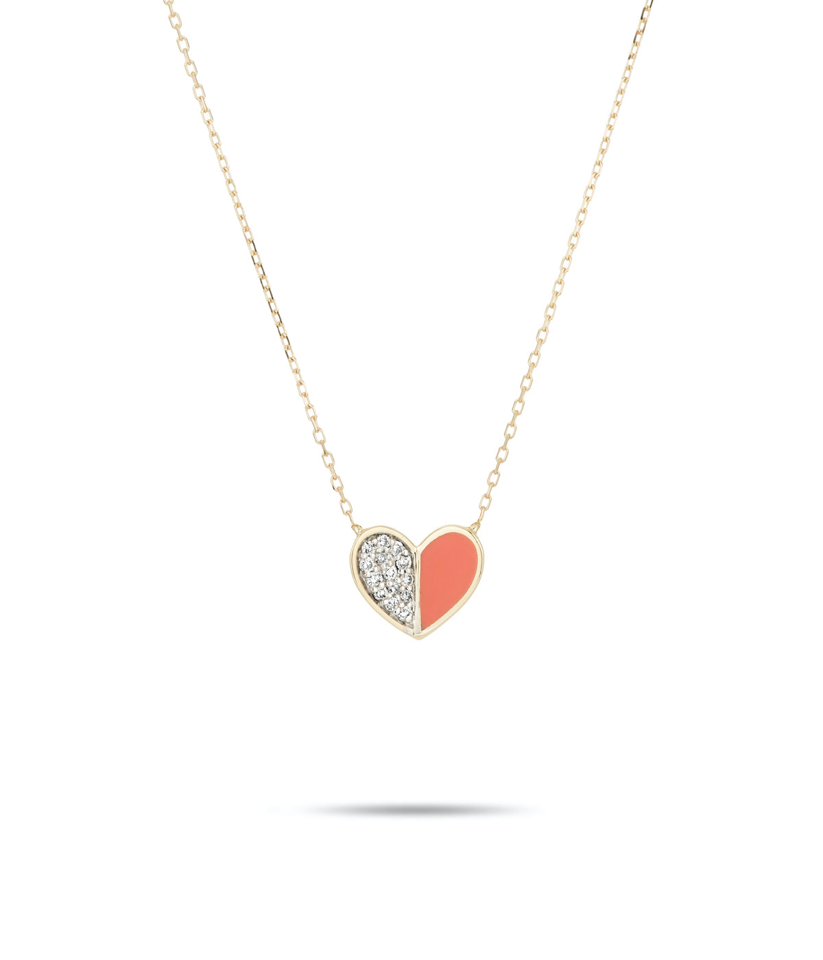 Pave Folded Heart in Coral Cermaic & Gold