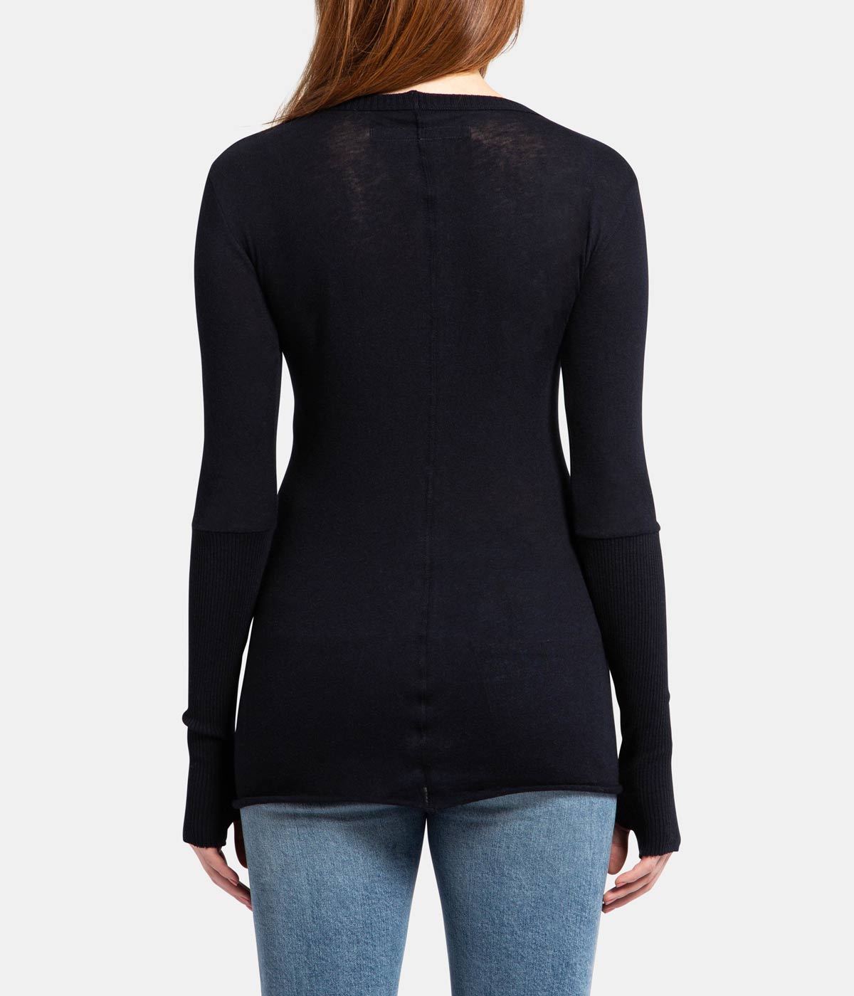 Cashmere Crew Neck Fitted Long Sleeve Top in Navy