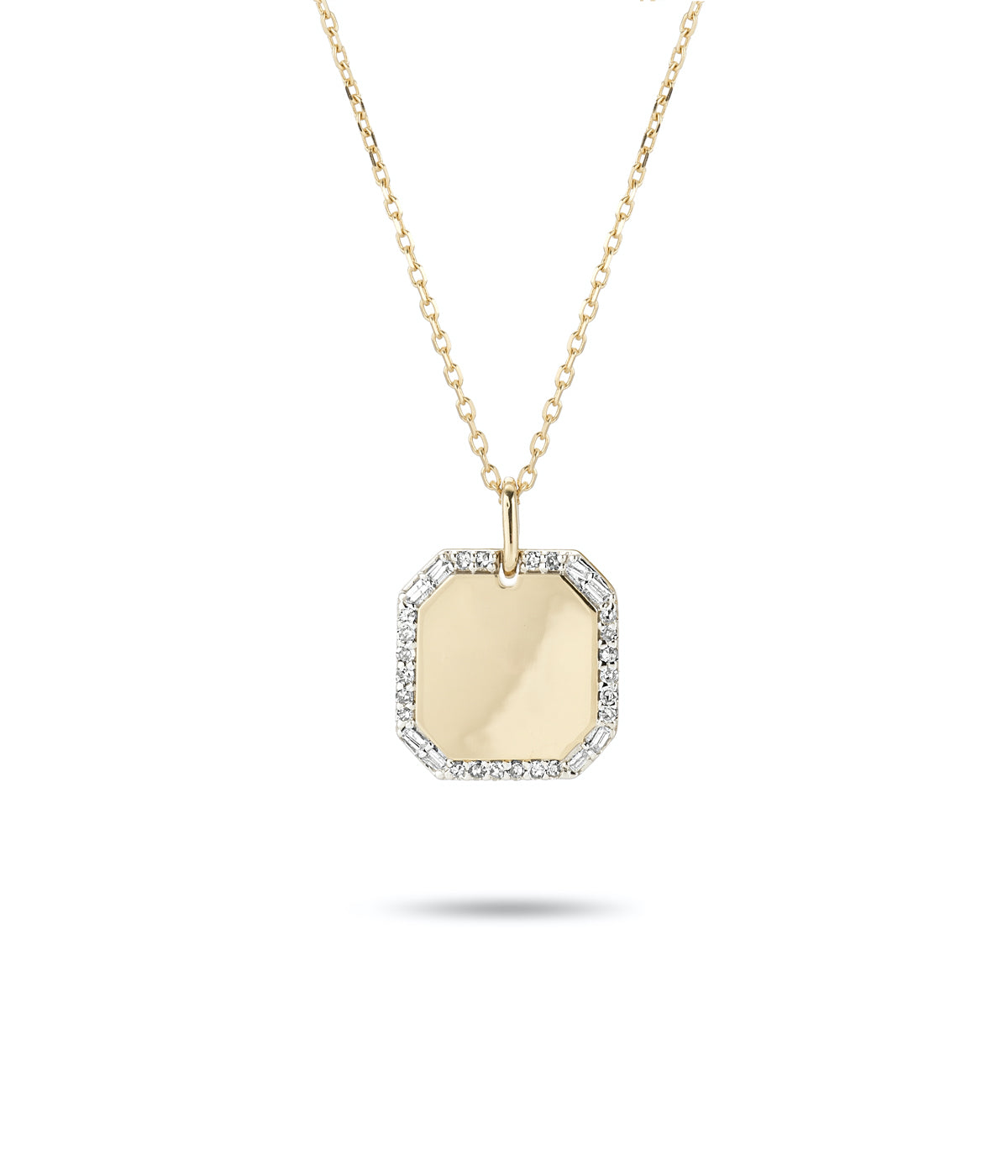 Square Pave Baguette Dog Tag in 14K Yellow Gold