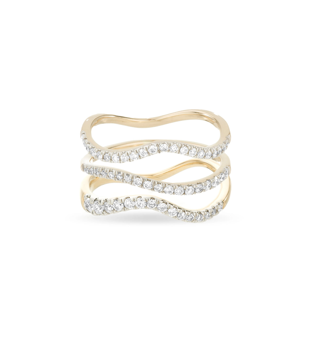 Pave Wave Rings in 14K Yellow Gold